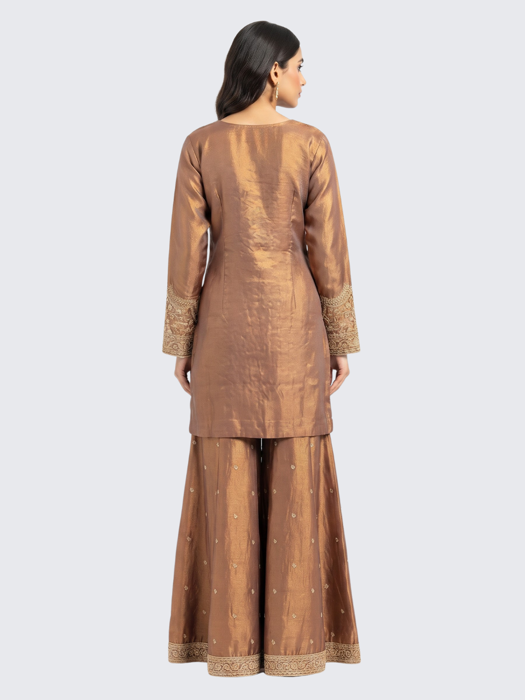 Chiku Tissue Suit with Zari, Pearl and Jarkan Embroidery 6
