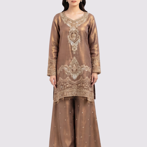 Chiku Tissue Suit with Zari, Pearl and Jarkan Embroidery 2