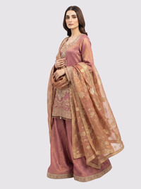 Mauve Tissue Suit with Zari, Pearl and Jarkan Embroidery