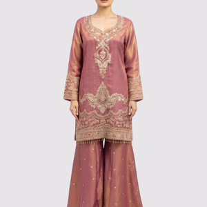 Mauve Tissue Suit with Zari, Pearl and Jarkan Embroidery 2