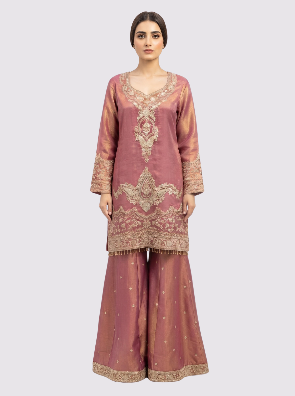 Mauve Tissue Suit with Zari, Pearl and Jarkan Embroidery 2