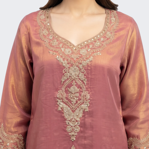 Mauve Tissue Suit with Zari, Pearl and Jarkan Embroidery 4