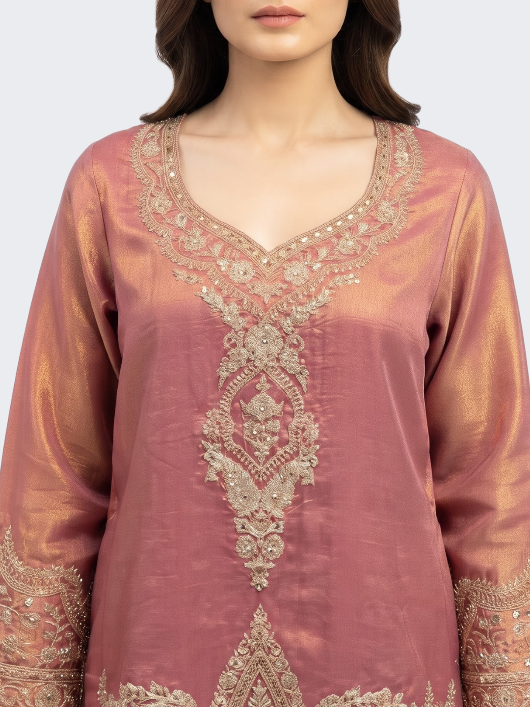Mauve Tissue Suit with Zari, Pearl and Jarkan Embroidery 4