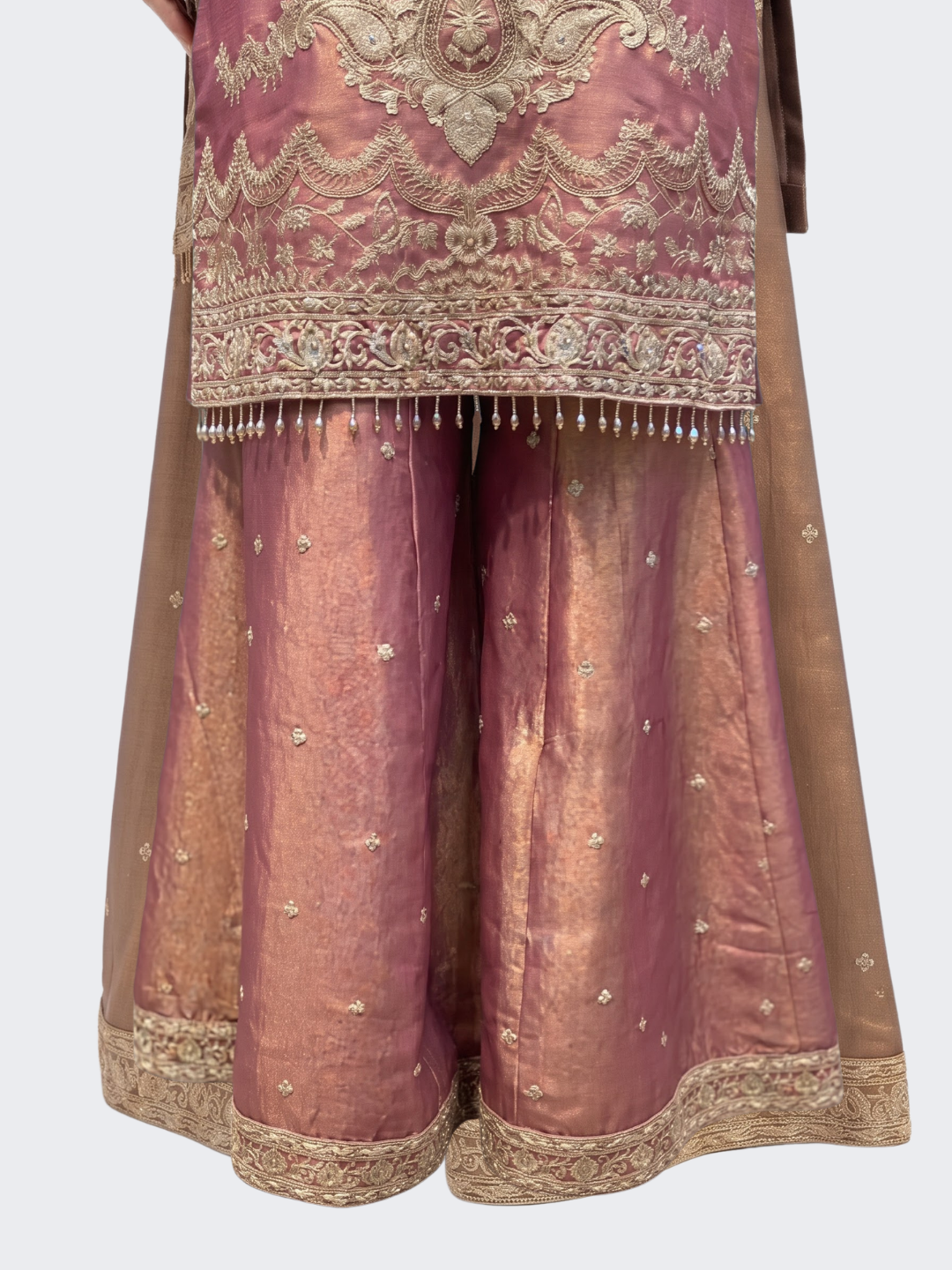 Mauve Tissue Suit with Zari, Pearl and Jarkan Embroidery 5