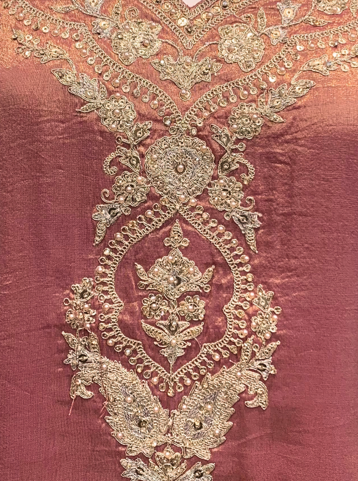 Mauve Tissue Suit with Zari, Pearl and Jarkan Embroidery 6