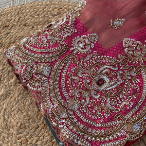 Fuchsia Brocade Saree Embellished With Cutdana, Sequins & Moti work