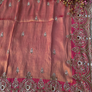 Fuchsia Brocade Saree Embellished With Cutdana, Sequins & Moti work
