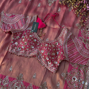 Fuchsia Brocade Saree Embellished With Cutdana, Sequins & Moti work
