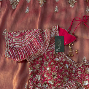 Fuchsia Brocade Saree Embellished With Cutdana, Sequins & Moti work