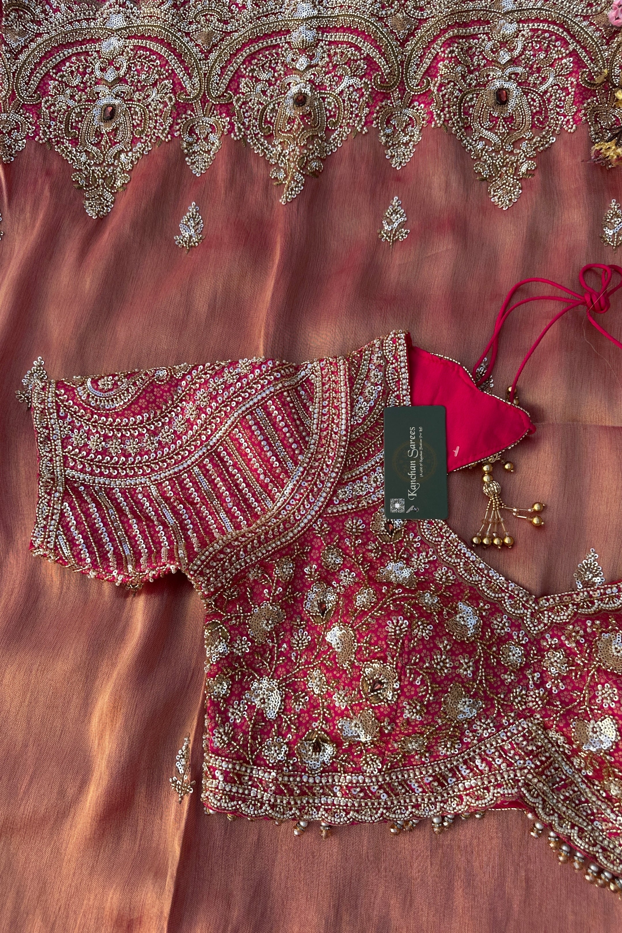 Fuchsia Brocade Saree Embellished With Cutdana, Sequins & Moti work