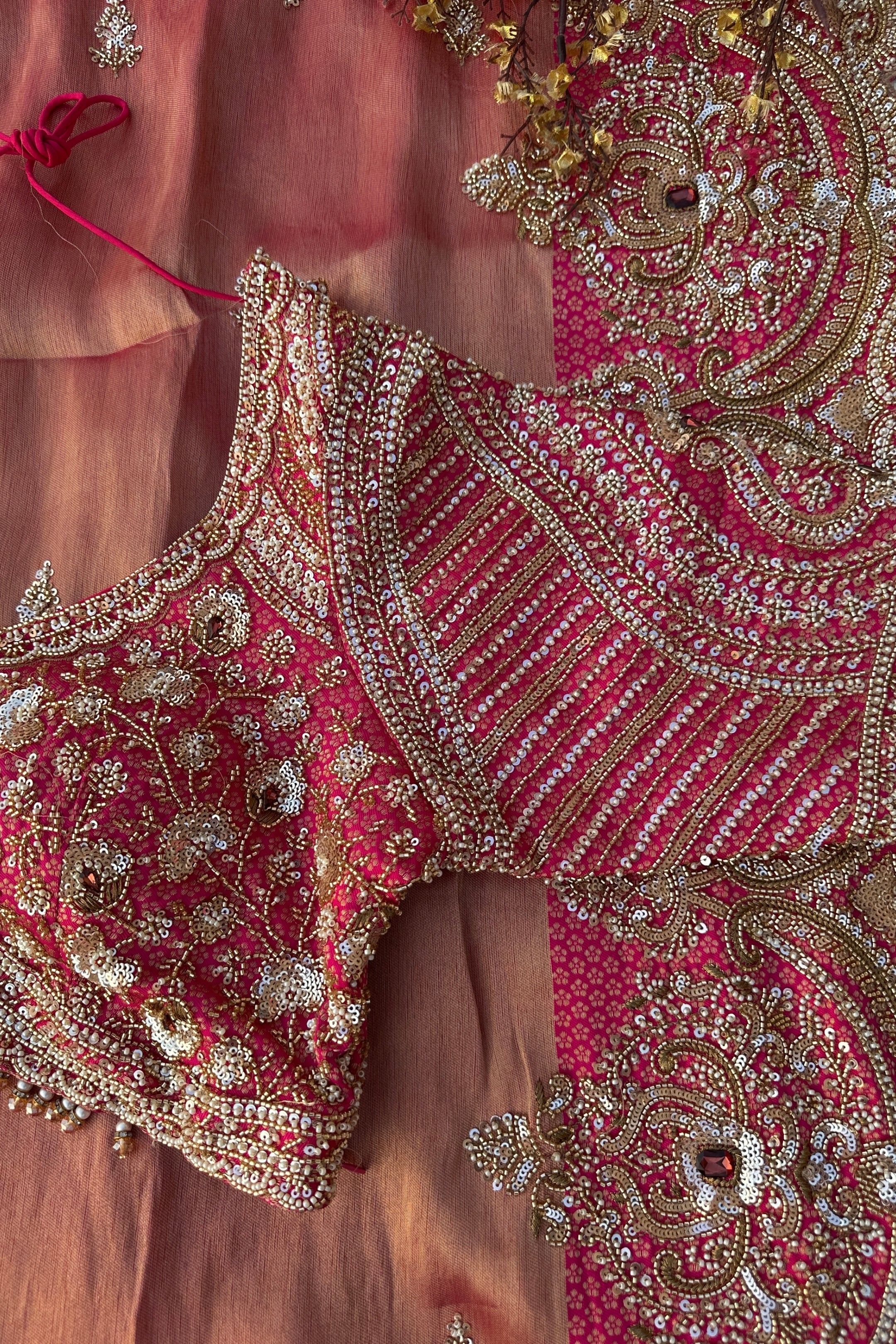 Fuchsia Brocade Saree Embellished With Cutdana, Sequins & Moti work