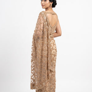 Net Saree Embellished With Cutdana, Sequins & Pearl Work