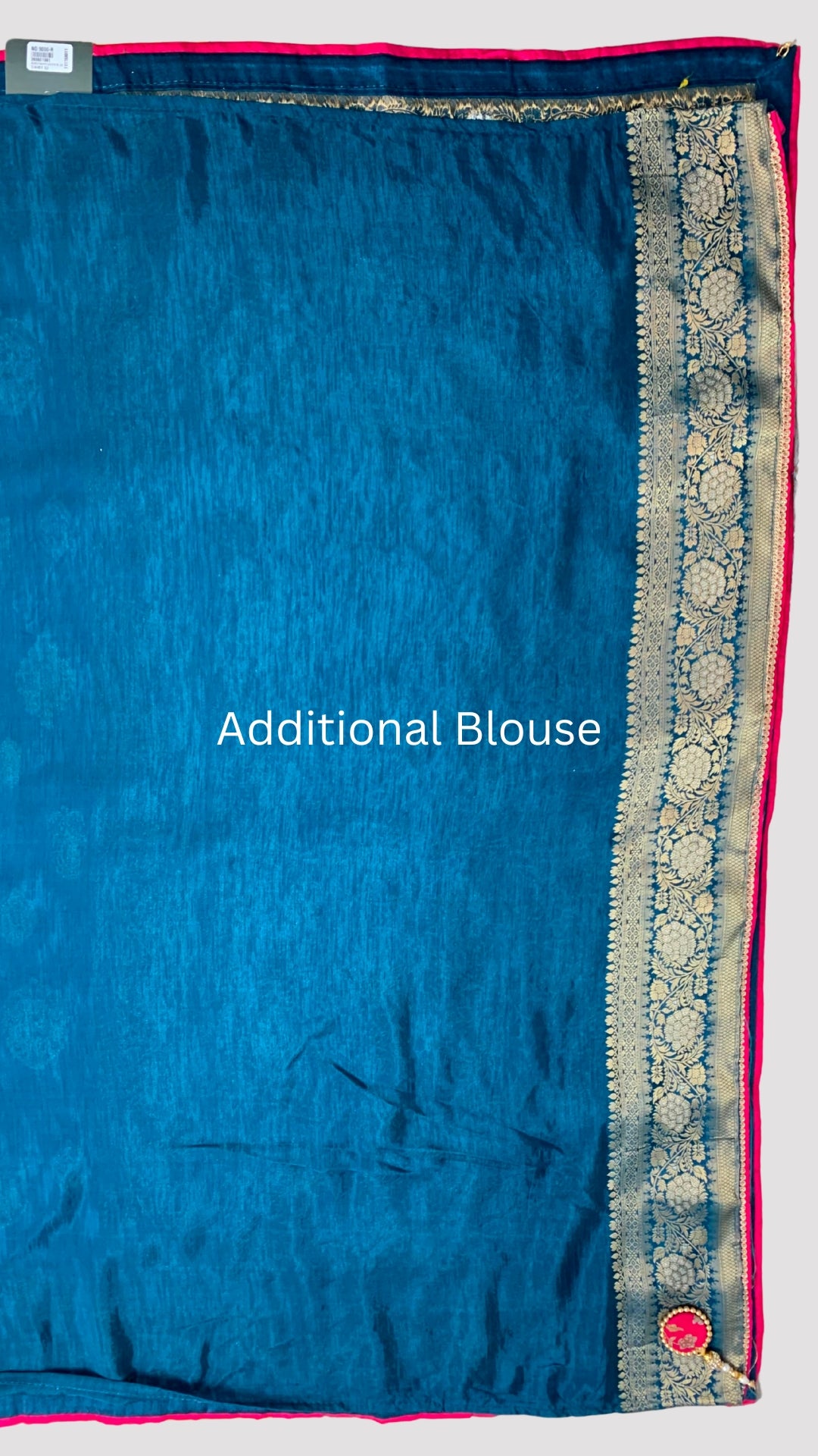 Blue Banarasi Silk Saree with Stitched Pink Blouse and Weaving Work
