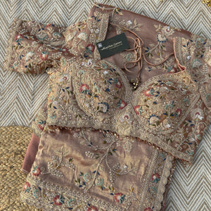Pink Tissue Saree Embellished With Moti, Thread, Sequins & Cut Dana Work