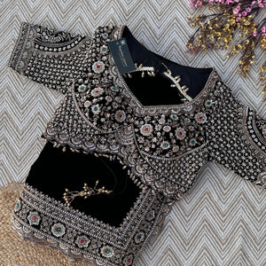 Black Velvet Saree Embellished With Cutdana, Sequins, Stone & Moti work