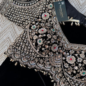 Black Velvet Saree Embellished With Cutdana, Sequins, Stone & Moti work
