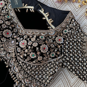 Black Velvet Saree Embellished With Cutdana, Sequins, Stone & Moti work