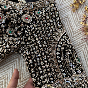Black Velvet Saree Embellished With Cutdana, Sequins, Stone & Moti work