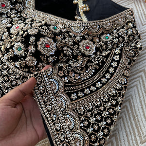 Black Velvet Saree Embellished With Cutdana, Sequins, Stone & Moti work