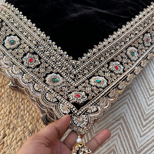 Black Velvet Saree Embellished With Cutdana, Sequins, Stone & Moti work