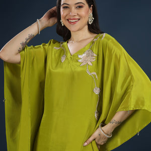 Green Crepe Indo Western with Cutdana, Sequins and Pearl Embroidery
