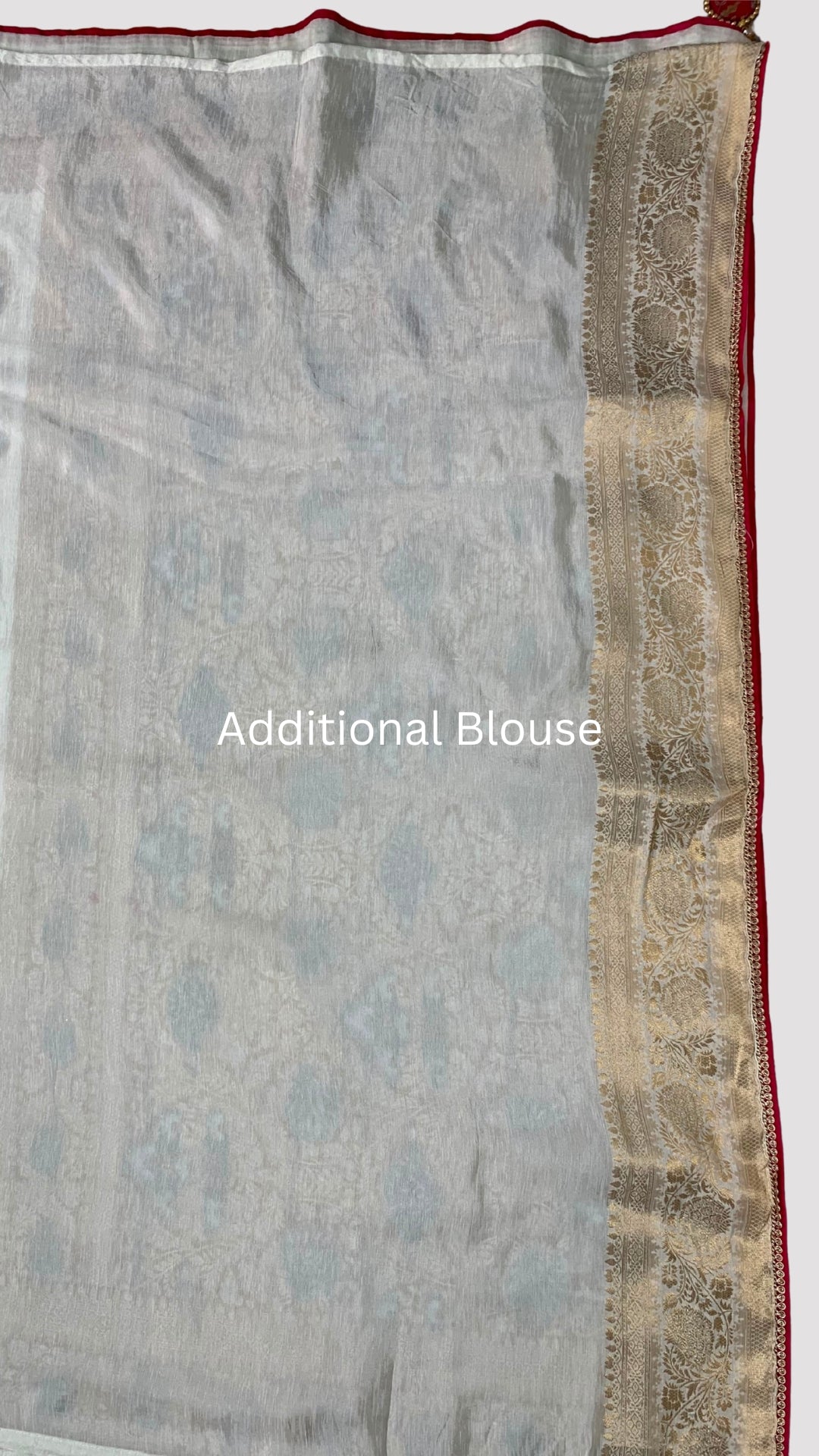 Ivory Banarasi Silk Saree with Stitched Pink Blouse and Weaving Work
