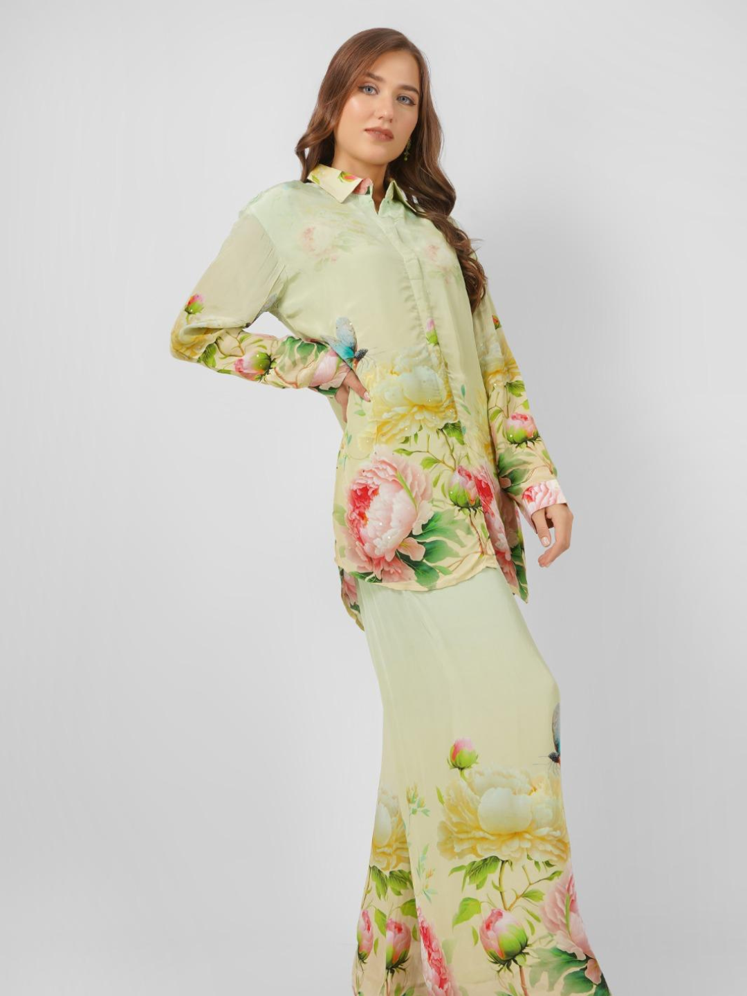 Crepe Printed Indo Western with Embroidery Touching