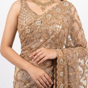 Net Saree Embellished With Cutdana, Sequins & Pearl Work