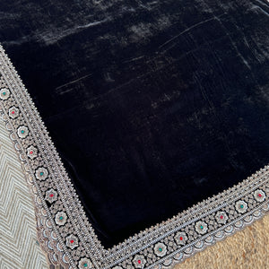 Black Velvet Saree Embellished With Cutdana, Sequins, Stone & Moti work