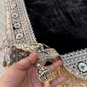 Black Velvet Saree Embellished With Cutdana, Sequins, Stone & Moti work