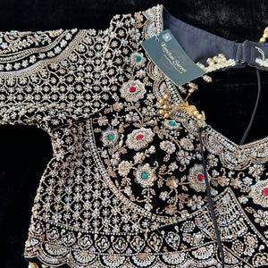 Black Velvet Saree Embellished With Cutdana, Sequins, Stone & Moti work