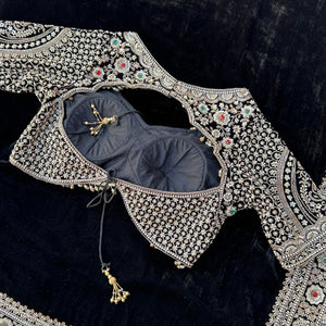 Black Velvet Saree Embellished With Cutdana, Sequins, Stone & Moti work
