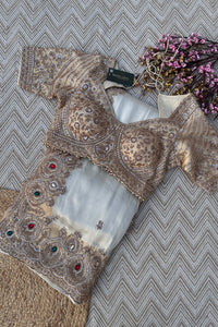 Golden Ivory Tissue Saree Embellished With Sequins, Moti & Cut Dana Work