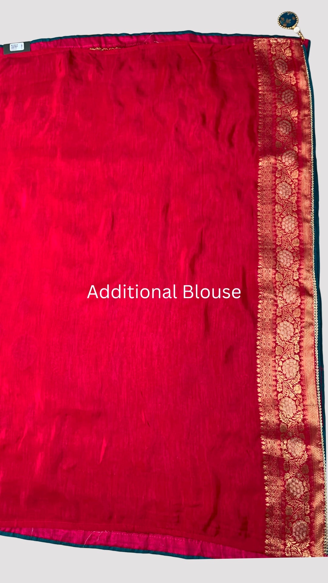 Red Banarasi Silk Saree with Stitched Pink Blouse and Weaving Work