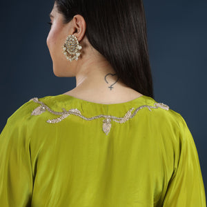 Green Crepe Indo Western with Cutdana, Sequins and Pearl Embroidery