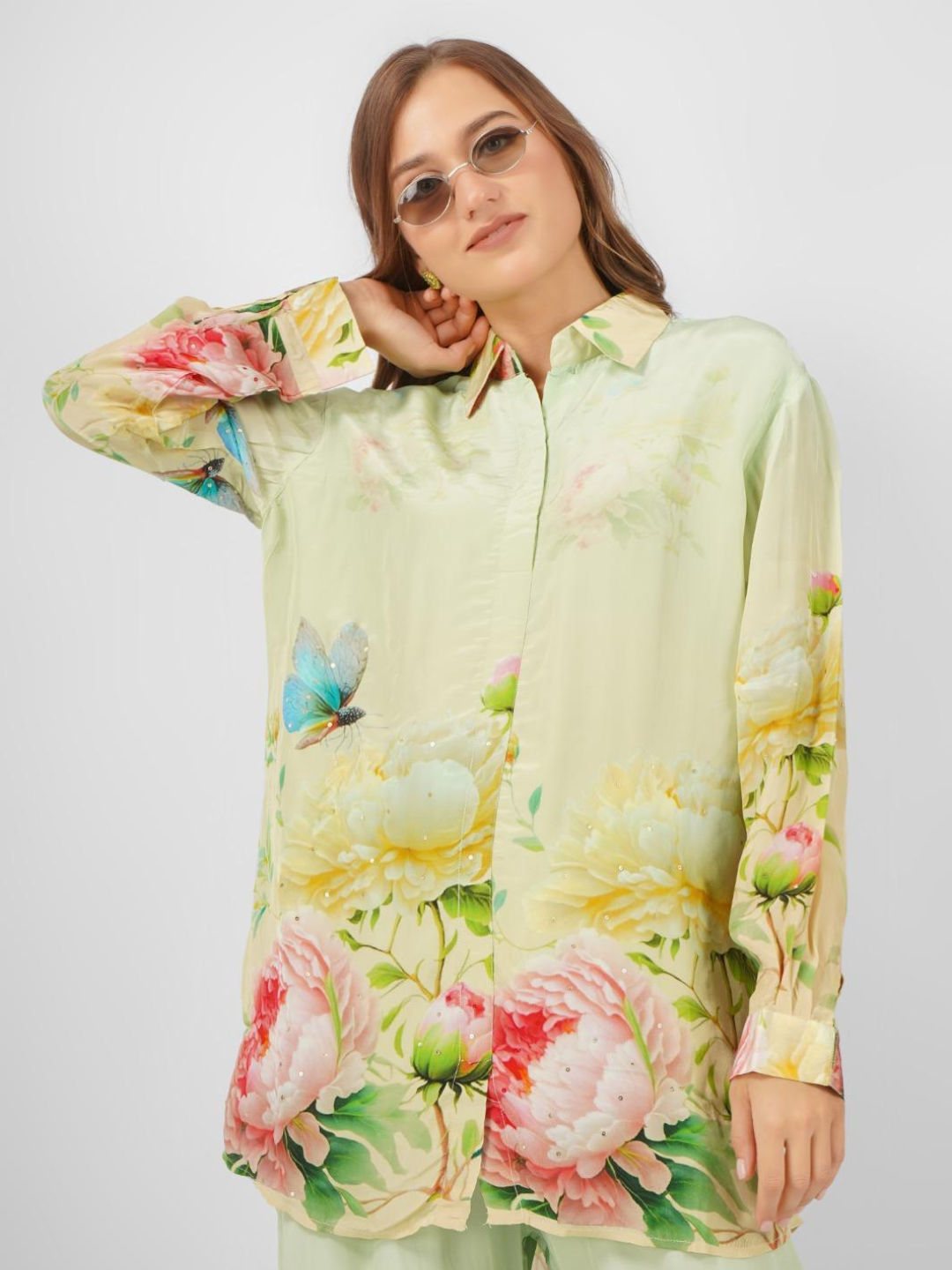 Crepe Printed Indo Western with Embroidery Touching