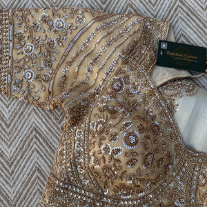 Golden Ivory Tissue Saree Embellished With Sequins, Moti & Cut Dana Work