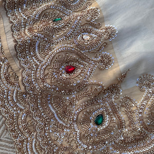 Golden Ivory Tissue Saree Embellished With Sequins, Moti & Cut Dana Work