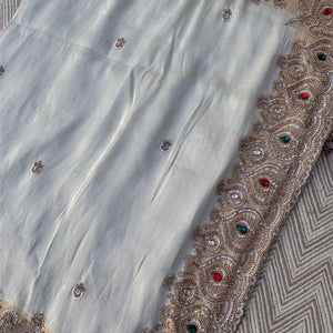 Golden Ivory Tissue Saree Embellished With Sequins, Moti & Cut Dana Work