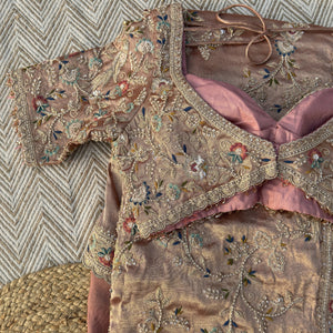 Pink Tissue Saree Embellished With Moti, Thread, Sequins & Cut Dana Work