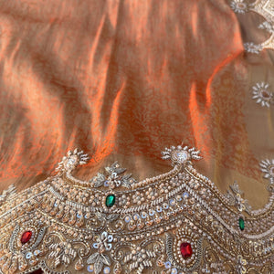 Rust Tissue Unstitched Saree Embellished With Moti, Sequins, Dabka & Cutdana