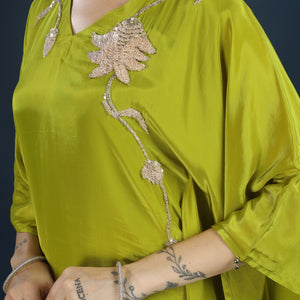 Green Crepe Indo Western with Cutdana, Sequins and Pearl Embroidery