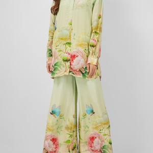 Crepe Printed Indo Western Coord Set with Embroidery Touching