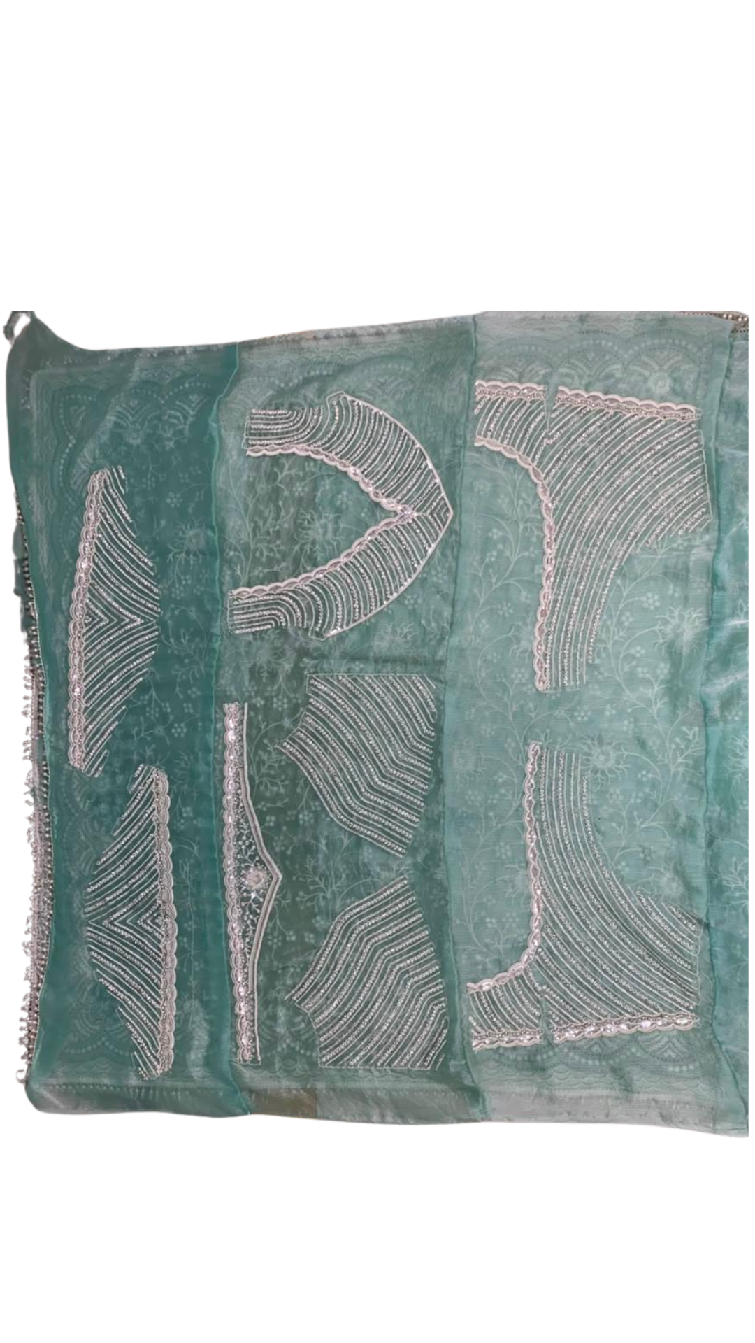 Sky Green Organza Unstitched Saree Embellished With Intricate Handwork