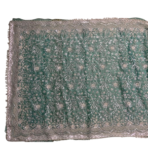Sky Green Organza Unstitched Saree Embellished With Intricate Handwork