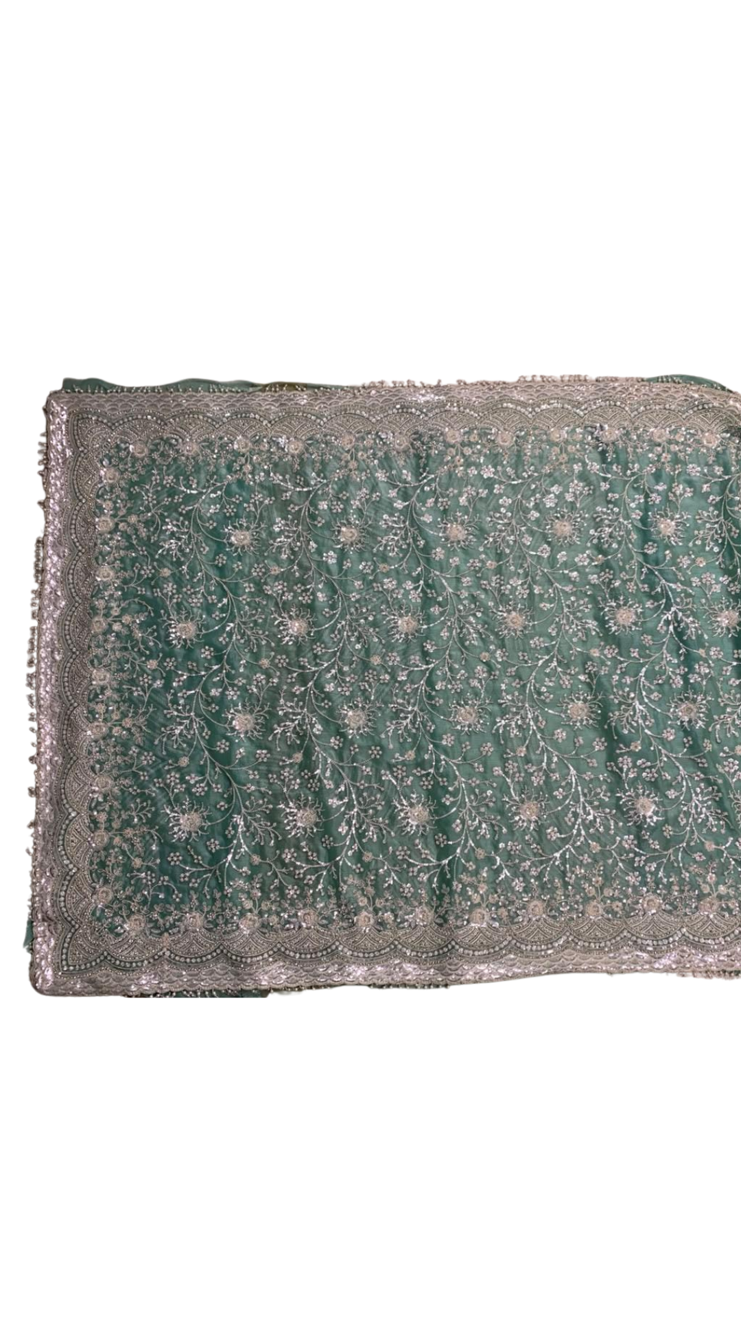 Sky Green Organza Unstitched Saree Embellished With Intricate Handwork