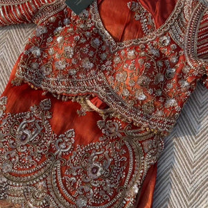 Orange Tissue Saree With Moti, Stone, Cutdana & Zari Work