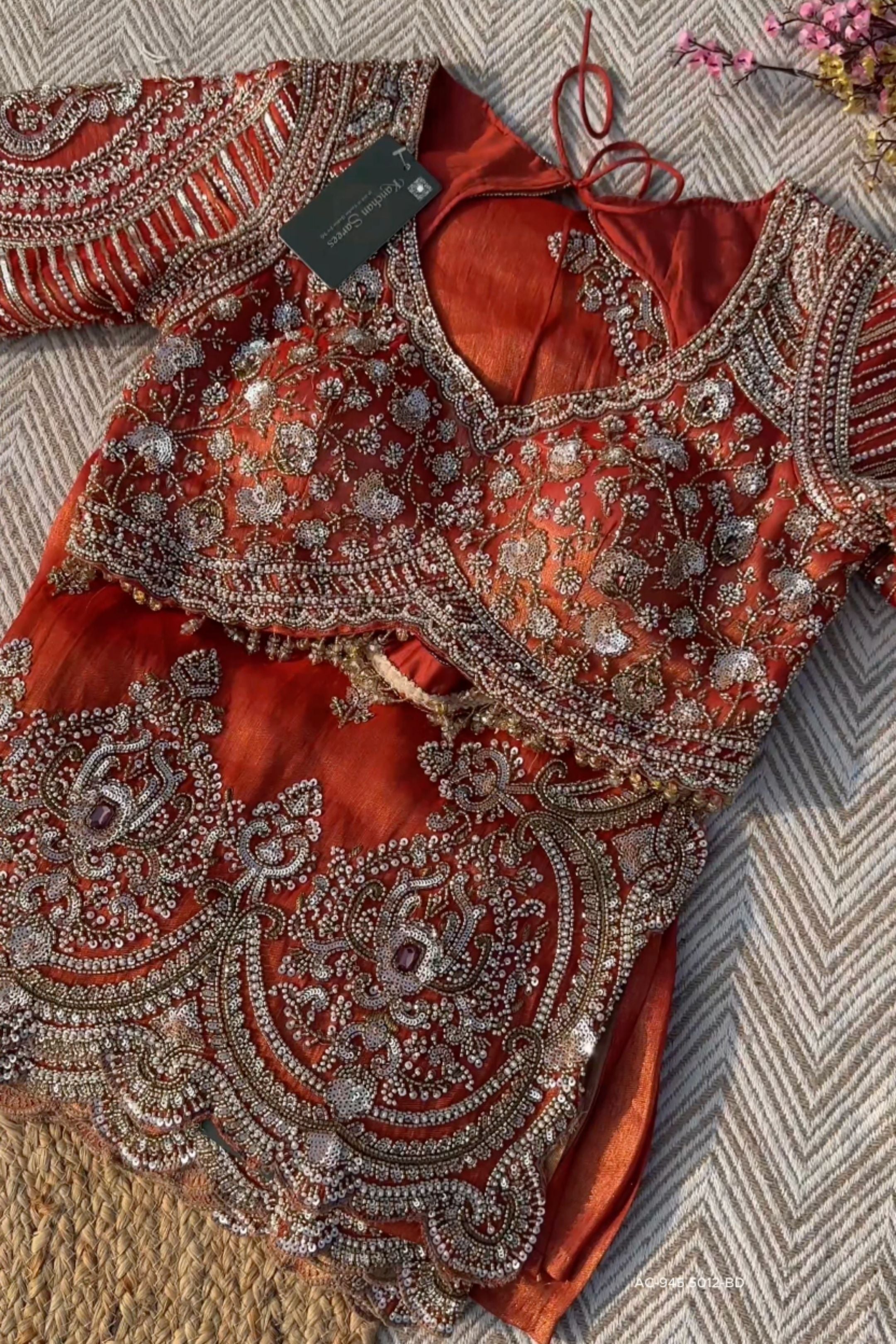 Orange Tissue Saree With Moti, Stone, Cutdana & Zari Work