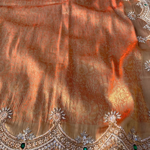 Rust Tissue Unstitched Saree Embellished With Moti, Sequins, Dabka & Cutdana