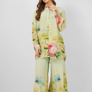 Crepe Printed Indo Western Coord Set with Embroidery Touching